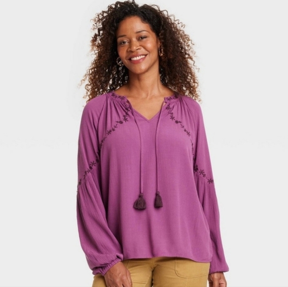 NWT Knox Rose Women's Bohemian Peasant Embroidered Blouse Top M - Picture 1 of 6